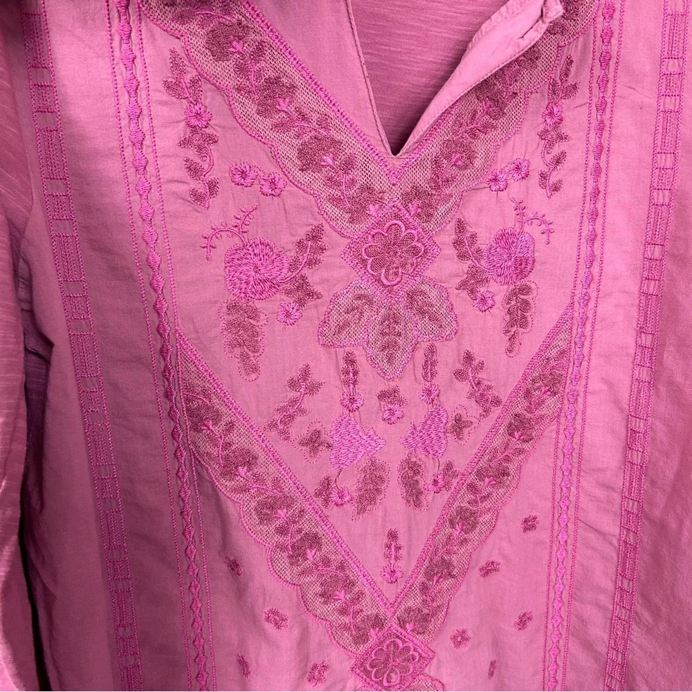 Soft Surrounding 20" sleeve embroidered pink top blouse tunic Sz L - Picture 7 of 8